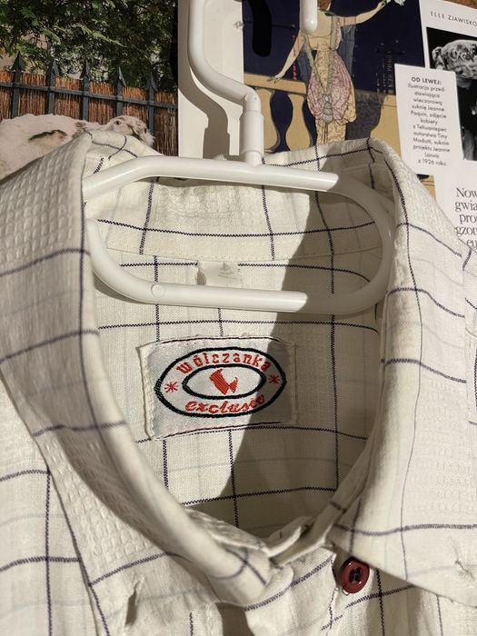 Biała koszula w kratę wólczanka exclusive vintage