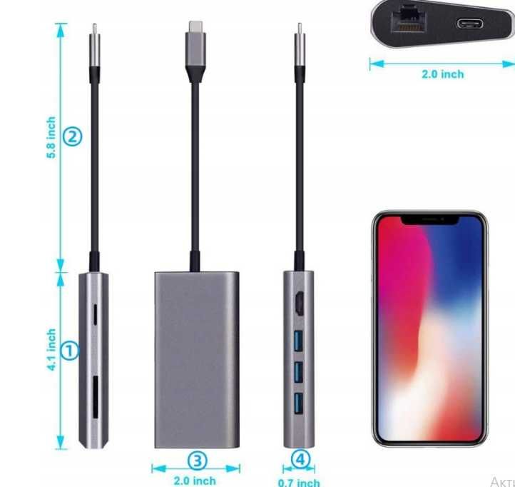 Hub USB3.1 8w1 TypeC to HDMI+3xUSB3.0+Gigabit LAN+USB Charging ttst752