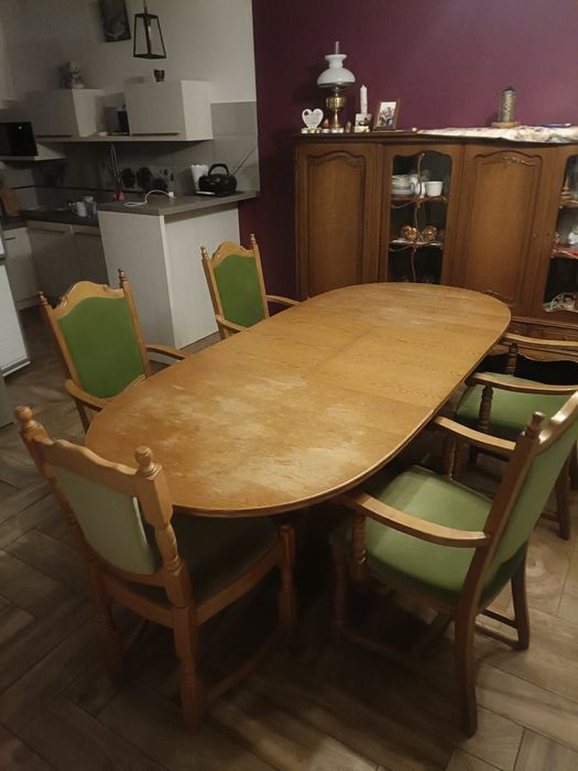 Stół rozkładany + 5 krzeseł Bawaria 225 cm lite drewno