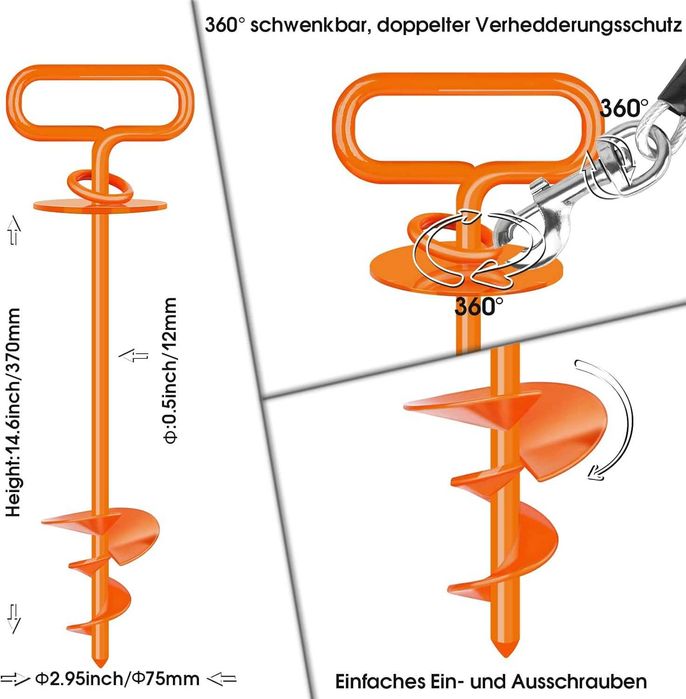 Kotwica gruntowa dla psa do ogrodu na plażę trawnik pomarańczowy 217