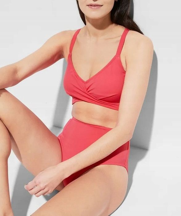 B.P.C bikini bustier wiązane różowe z figami r.46
