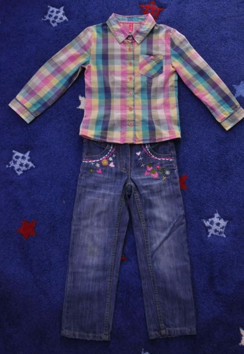 Zestaw r.110 - jeansy SMYK + koszula 5.10.15 IDEAŁ