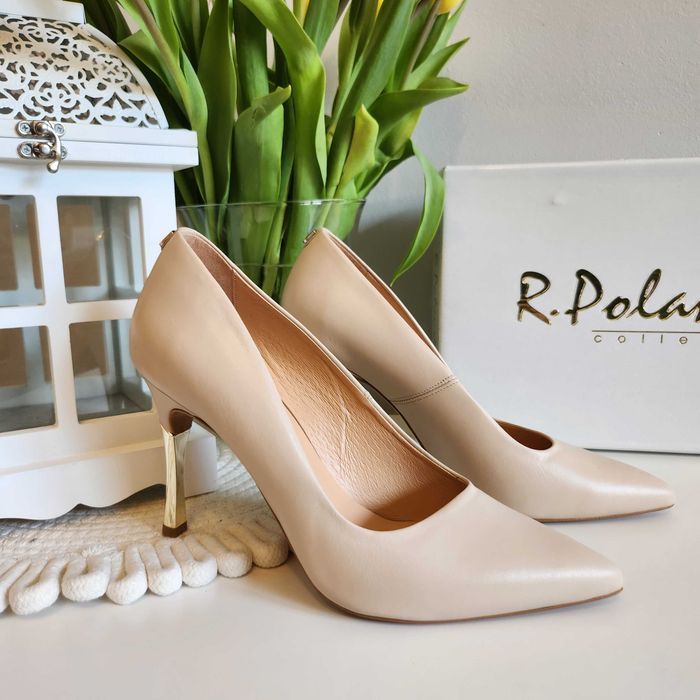 Buty damskie, R. Polański, czółenka, 982, Beżowy Lico, rozmiar 39