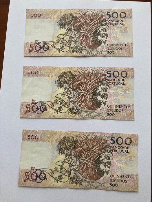 CONJUNTO 6 DE NOTAS DE 500$ MOUZINHO DA SILVEIRA NUMEROS CONSECUTIVOS