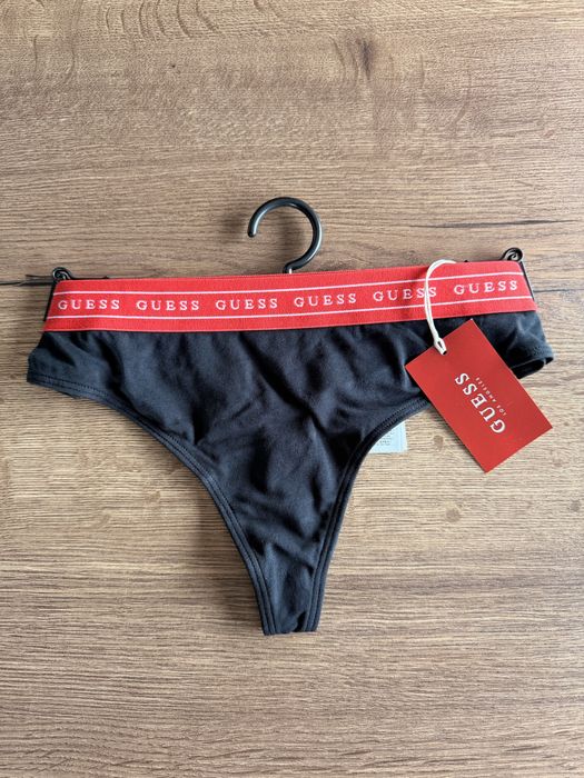 Guess majtki bielizna z napisem r M stringi z wieszaczkiem czarne