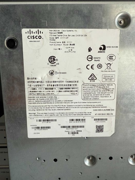 Маршрутизаторы Cisco ISR C1111-4P SEC/K9 нал/безнал