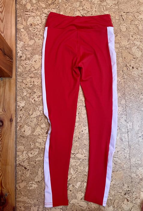 Spodnie legginsy czerwone z białymi lampasami S 38 152/158