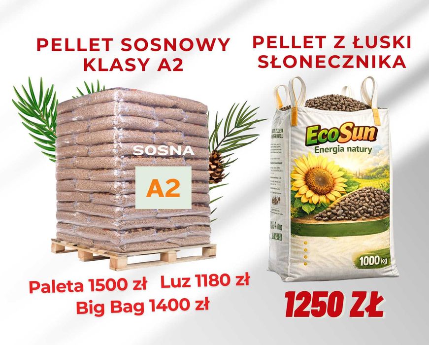 Pellet Drzewny Sosnowy Klasy A2 - Big Bag / Luzem / Worki / Pellet z Łuski Słonecznika / Big Bag / Tani Opał