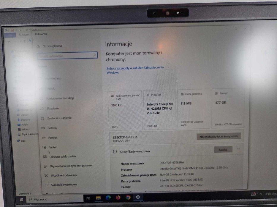 Laptop Fujitsu Siemes Lifebook E754 i5/500GB/16GB zasilacz
