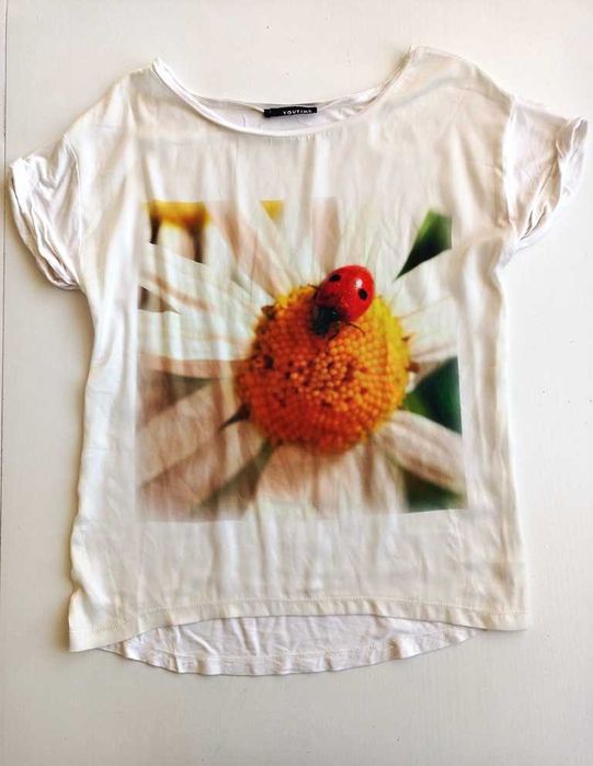 T-shirt oversize z biedronką YOUTIME M/38 łączone materiały #1476