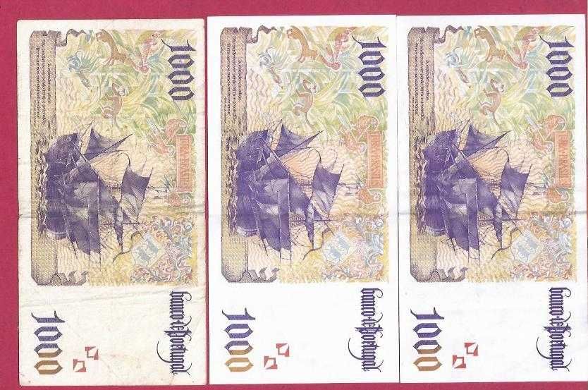 Notas de Portugal  3 Notas de 1.000 Escudos ch13 Pedro Alvares Cabral
