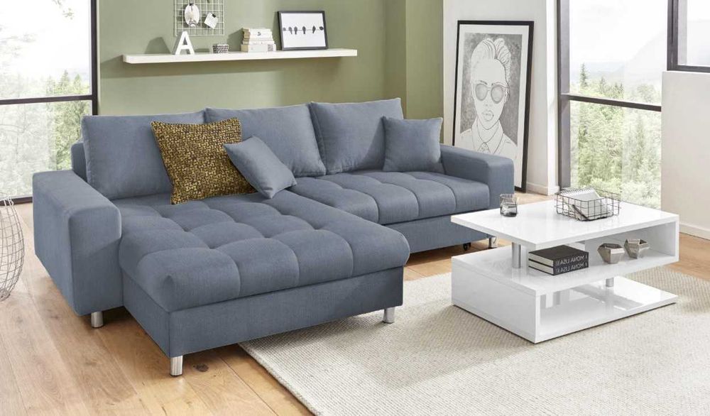 Narożnik do salonu z funkcja spania i pojemnikiem na pościel Promocja