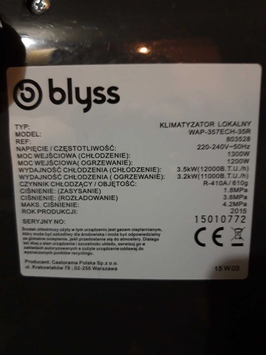 Klimatyzator blyss wap 357ech 35r używany