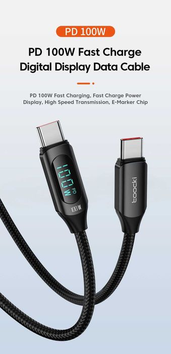 Кабель Toocki Type-C-С PD 100W 5A 2м з дисплеєм iPhone 15/16/ Android