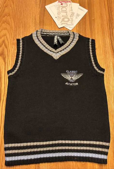 Kamizelka chłopięca dzianinowa 92 cm Mariquita nowa w serek granat