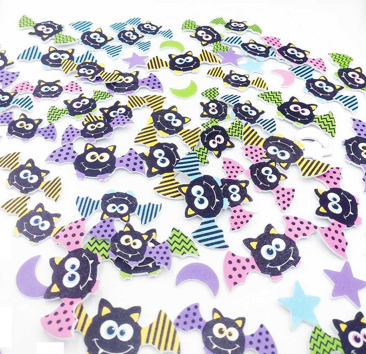 Naklejki piankowe Halloween kolorowe nietoperze 70 szt