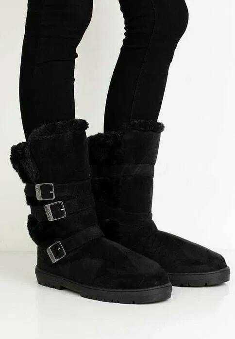 Зимові сапоги, угги, дуже зручні пласка підошва легенькі чорні чоботи