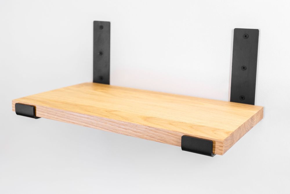 Loftowa półka dębowa z czarnymi podpórkami 35x20 cm LOFT DĄB