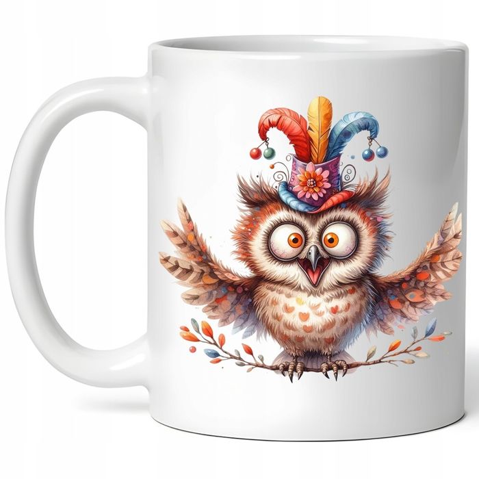 efektowny kubek szalona zabawna sowa sówka ceramika + pudełko 330ml