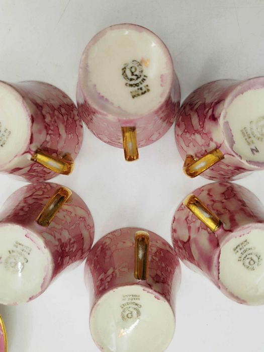 Serwis kawowy Iza Chodzież różowy proj. J. Wrzesień 1959r