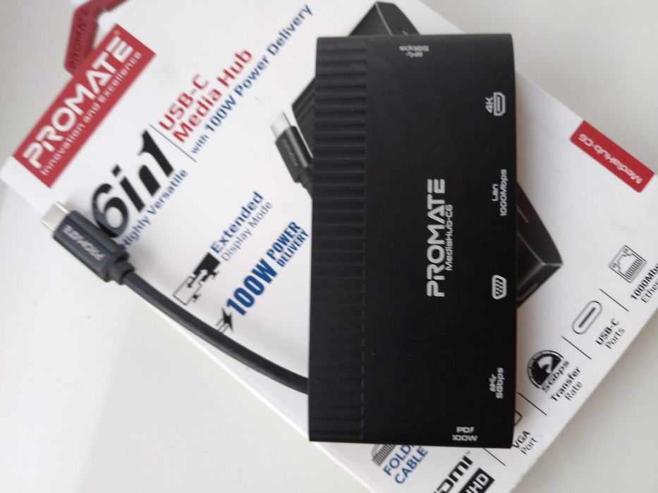 USB хаб Promate 6-1  USB-C PD 100 Вт  Gigabit Ethernet   HDMI   VGA