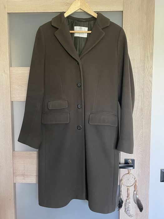 Płaszcz damski khaki zielony wełna kaszmir
