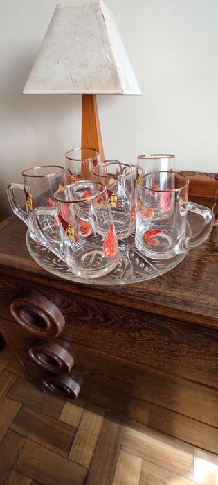 Travessa de Limoges antiga pintada à mão + Canecas de cerveja