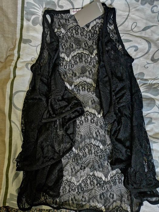 NOWA czarna Koronkowa Ażurowa Kamizelka kamizela ORSAY