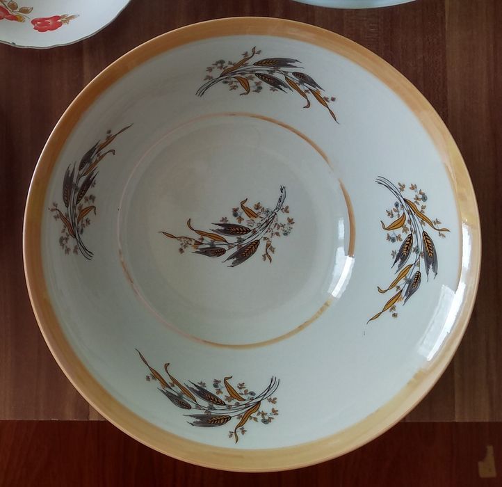 PRL Miska ceramiczna biała ze wzorem