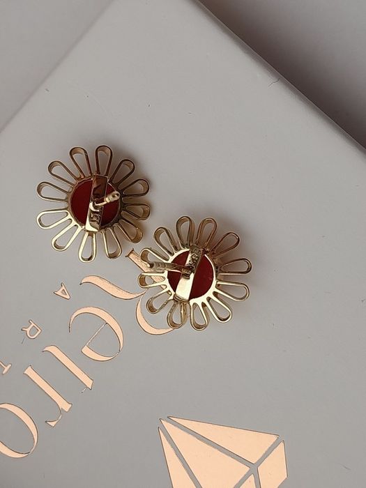 Piękne retro Kolczyki 3.8g Koral Złoto 585