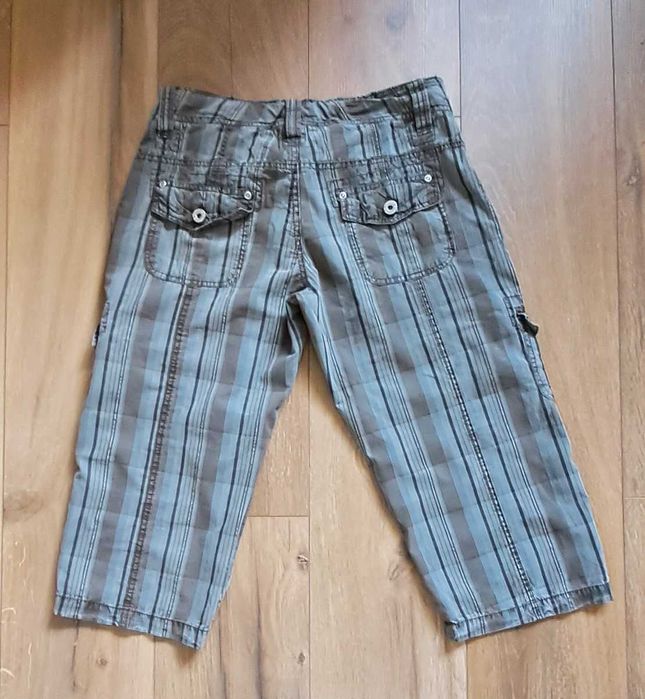Bermudy szorty cargo luźne kratka S 36 bawełna cotton