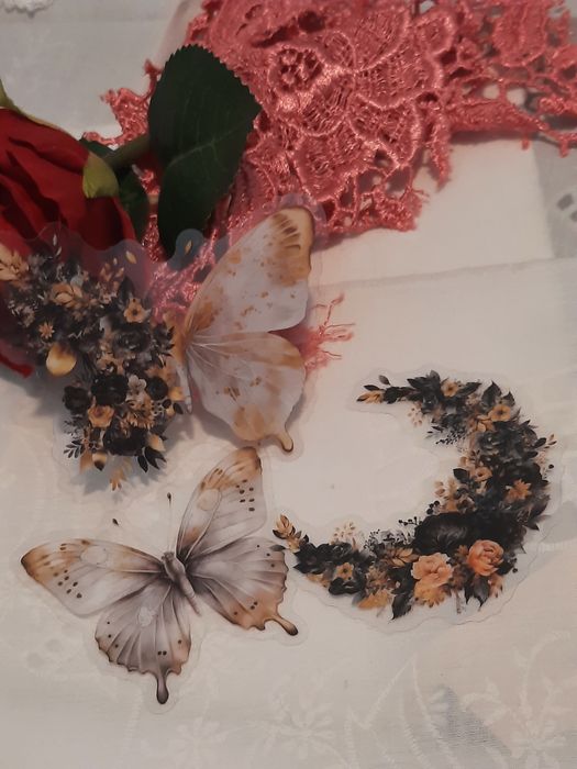 15 stickers encantadoras de luas e borboletas em tons florais