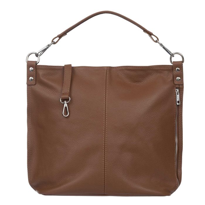 VERA PELLE torebka skórzana worek z paskiem na ramię V388 brązowa