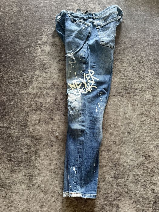 Spodnie meskie jeans  Zara 46 ideal dziury i napisy design