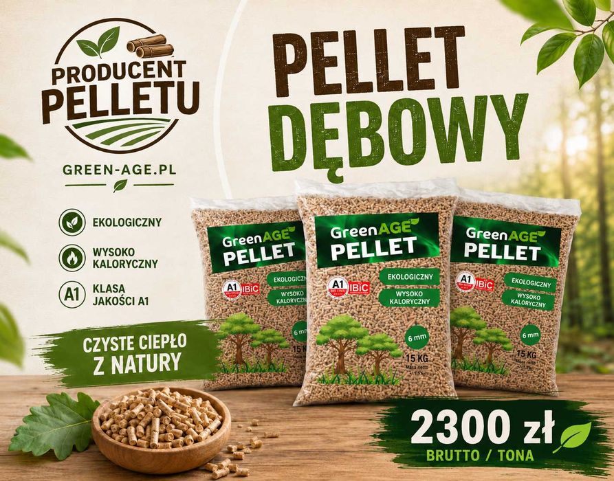 Ekologiczny PELLET Dębowy - Klasy A1 - od producenta Worki 15 KG x 67 sztuk - Paleta 1005KG