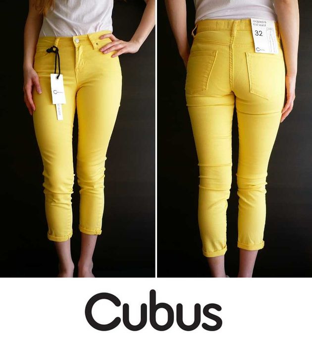żółte spodnie Cubus xxs 32 jeansowe jeans rurki