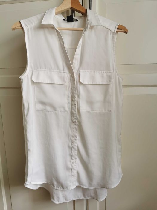 Biała śmietankowa koszula bez rękawów satynowa H&M 36 S