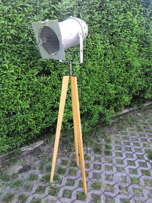 Lampa vintage, loft, przemysłowa alu + bambus. Hand made.