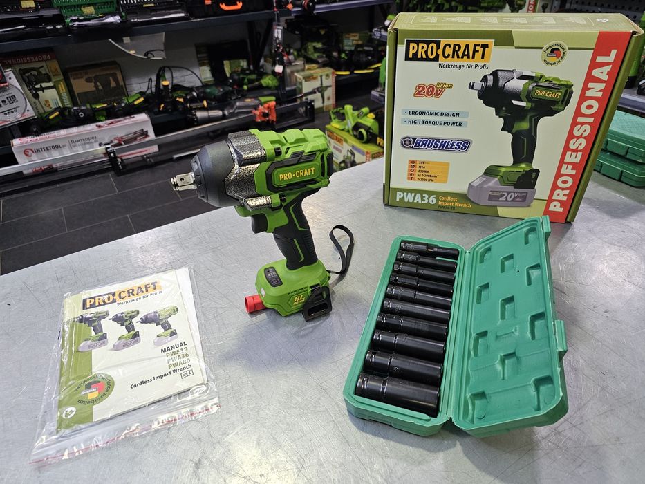 Гайковерт 850Nm Аккумуляторный ProCraft PWA36 +Набор головок 10шт