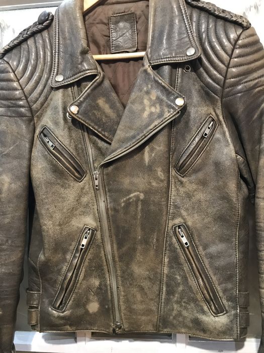 Вінтажна шкіряна куртка косуха з потертостями панк гранж стиль