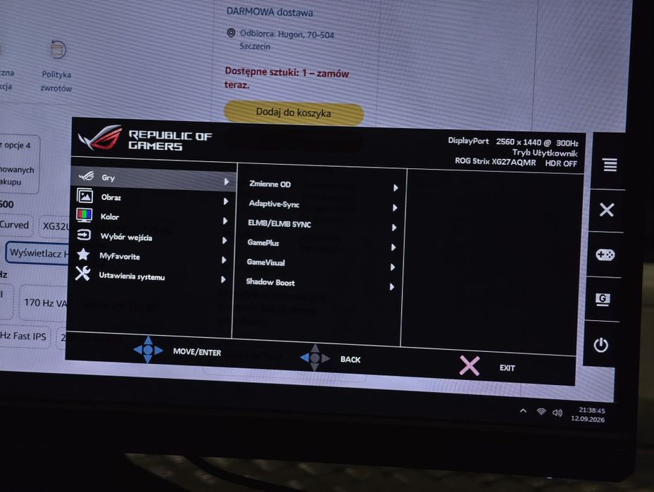 monitor ASUS ROG 300Hz 27" 1440p (strix xg27aqmr)