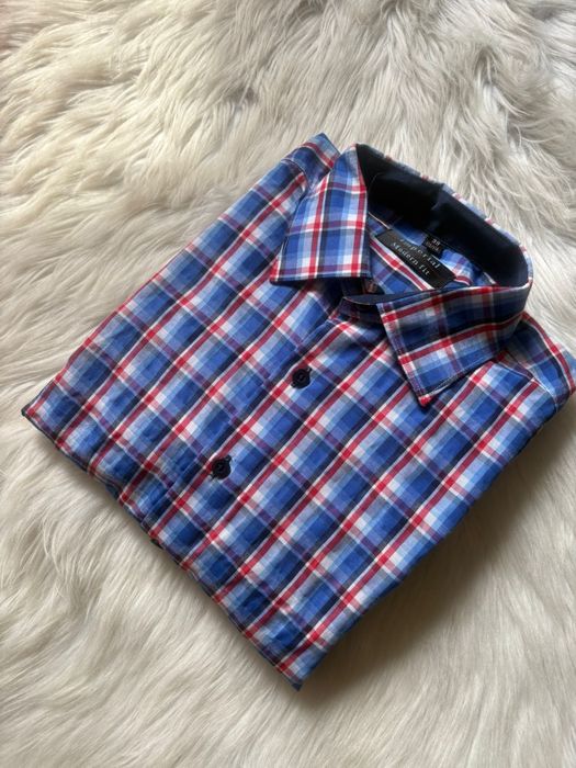 Moda męska - Niebieska w czerwoną kratę. Imperial Modern Fit.