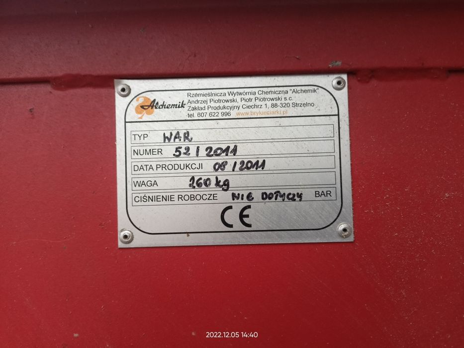 Sprzedam brykieciarka hydrauliczną Alchemik brykiet