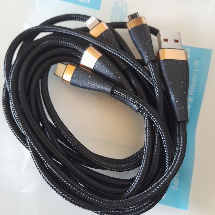 Usb Кабель Asometech 100W 3 в 1 Type-C + Lightning + microUSB - USB 2м