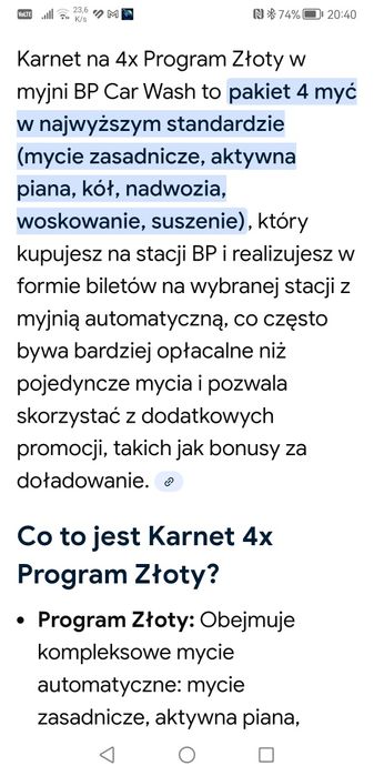 Karnet na myjnię BP