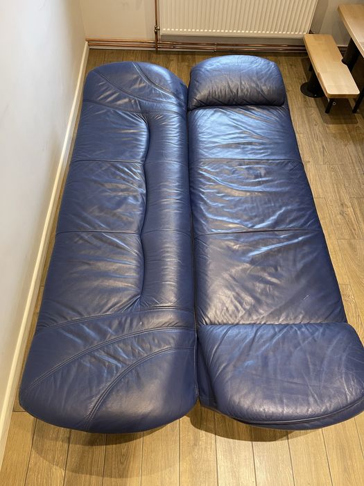Wypoczynek sofa skórzana niebieska