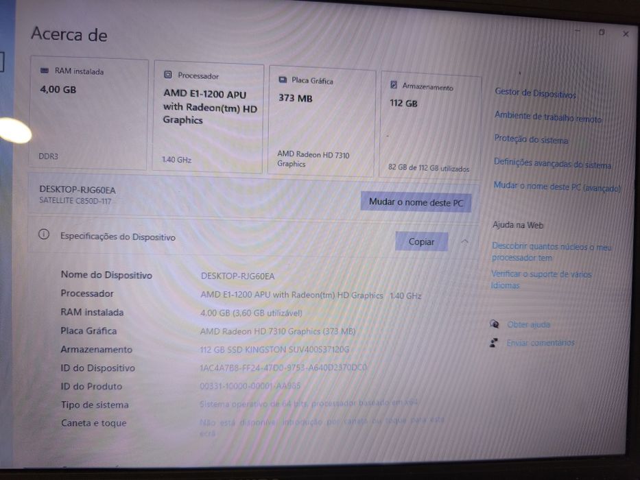 Computador portátil PC Toshiba Satellite C850D-117 em muito bom estado