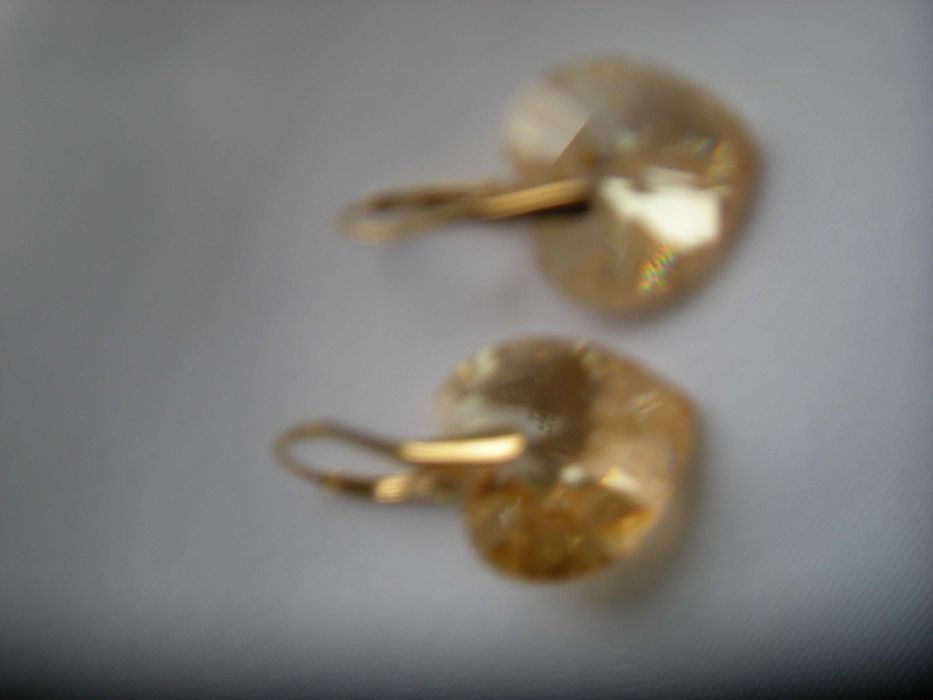 kolczyki kryształy serca 18mm złote pomarańczowe błękitne Swarovski