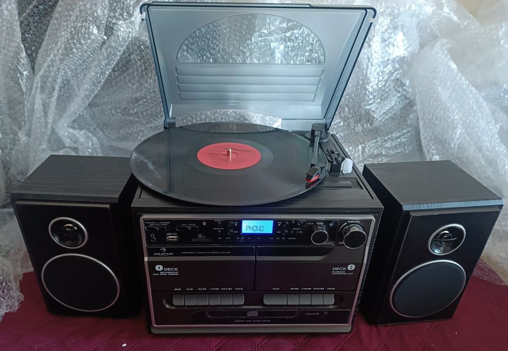 Програвач вінілу, стереосистема Auna 388-BT, MP3, FM, SD, AUX, касета
