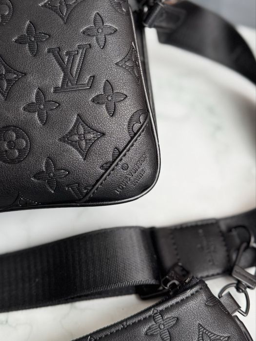 Сумка мужская черная 3в1 трио Louis Vuitton messenger Trio кожаная LV